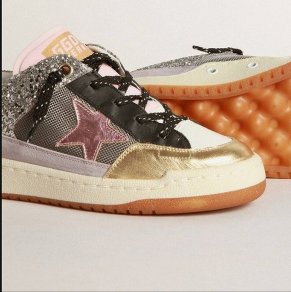 Golden Goose HTF Glitter Gold Lavender and Black Sneakers Size 8 - Picture 2 of 15